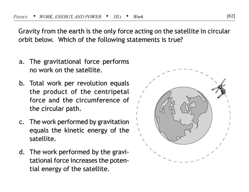 Work & energy problem involving gravitational force acting on a satellite