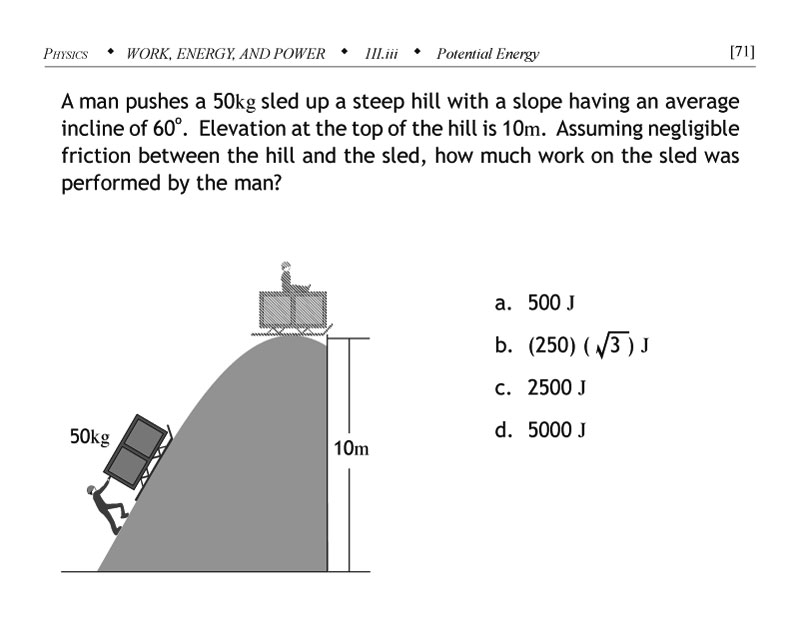 Potential energy of a cart pushed to the top of a hill problem