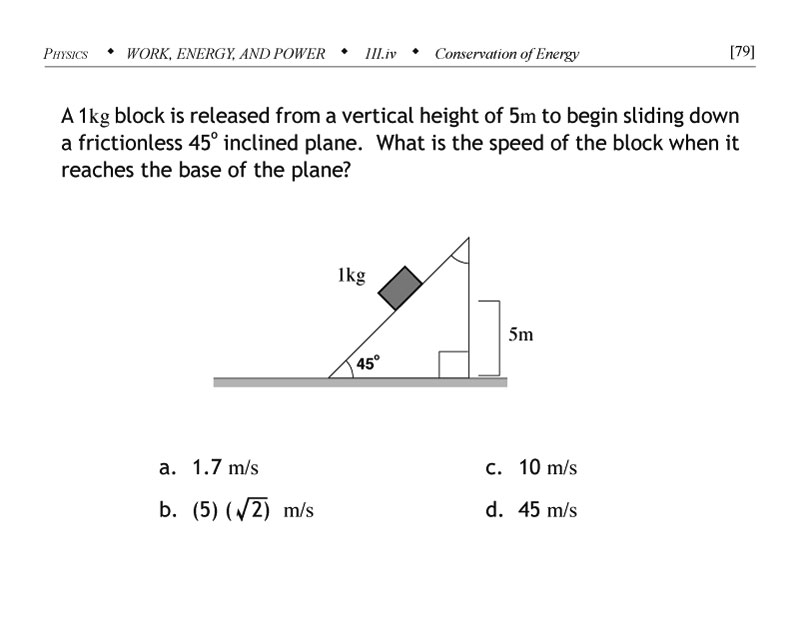 Conservation of mechanical energy problem using inclined plane