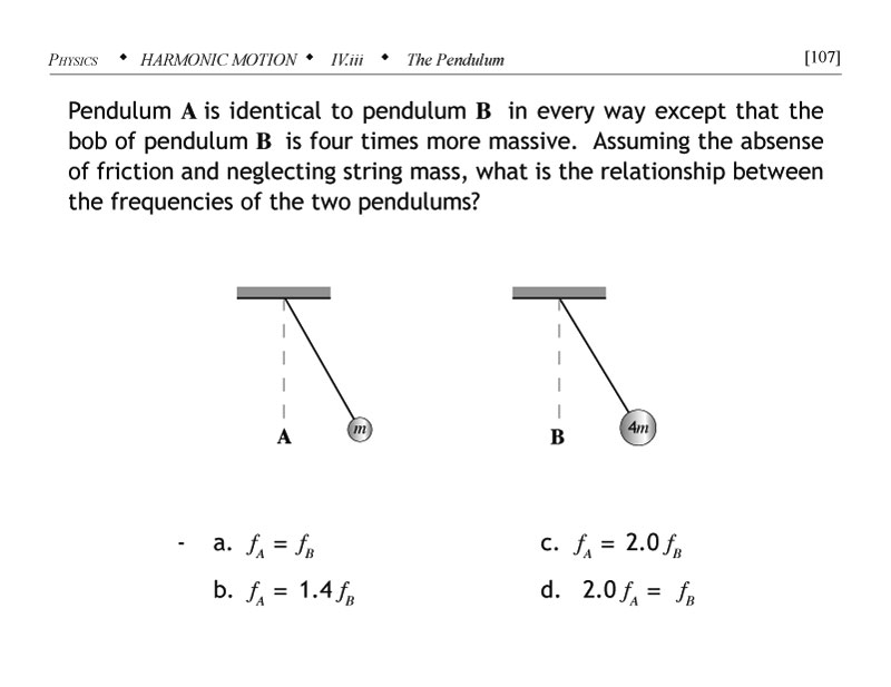 Comparison of pendulum A and pendulum B