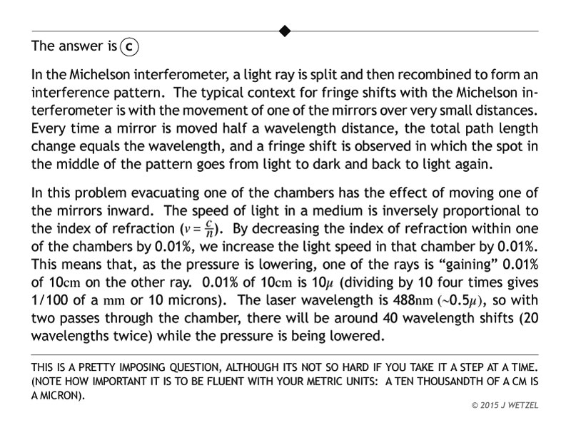 Answer to Michelson interferometer problem