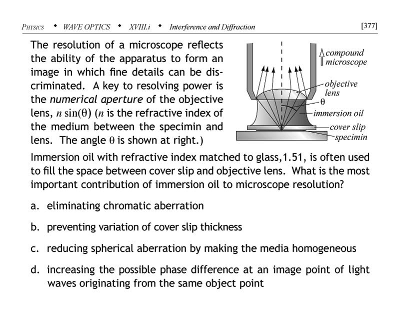 Question involving the purpose of immersion oil with a light microscope