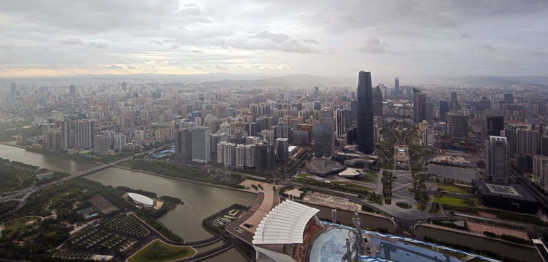Guangzhou, a city of 12.7 million people, is one of the 8 adjacent metropolises located in the largest single agglomeration on earth, ringing the Pearl River Delta of China.