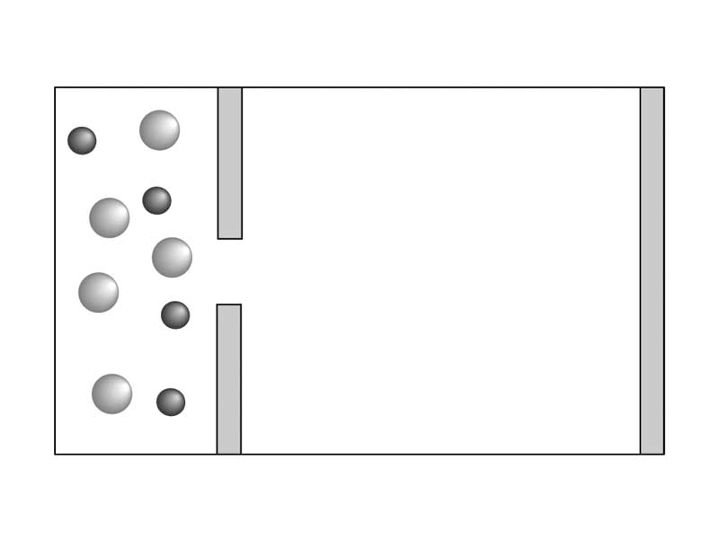Gas particles in divided chamber