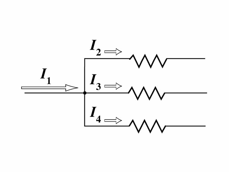 Illustration of Kirchoff's rule on conservation of current at a circuit branch