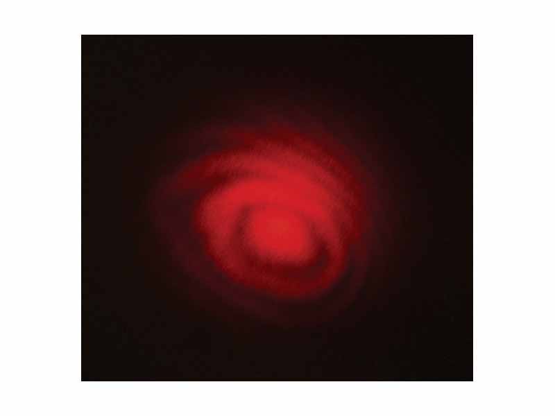 Interference pattern produced with a Michelson Interferometer using a red laser.