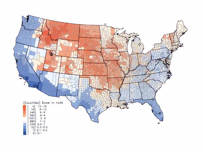 Per capita thyroid doses in the continental United States of iodine-131 resulting from all exposure routes from all atmospheric nuclear tests conducted at the Nevada Test Site.
