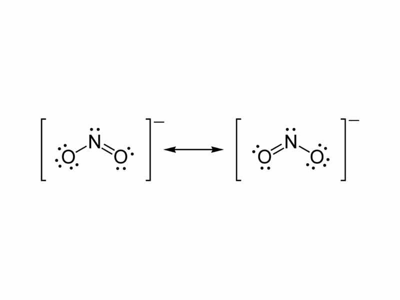 Two lewis structures of the canonical structures of the nitrite ion, NO2? 