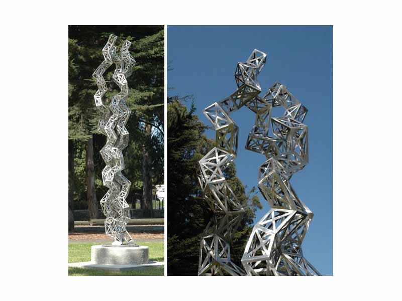 Julian Voss-Andreae's sculpture Unraveling Collagen (2005), stainless steel, height 11'3 (3.40 m).